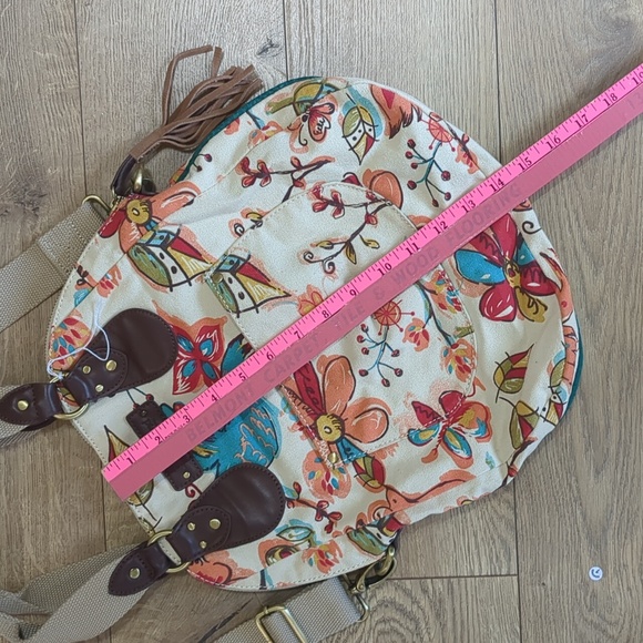 Lucky Brand Purse Boho Bag Floral Bird Butterfly Cotton LeatherSuede Trim Hippie - Picture 6 of 11